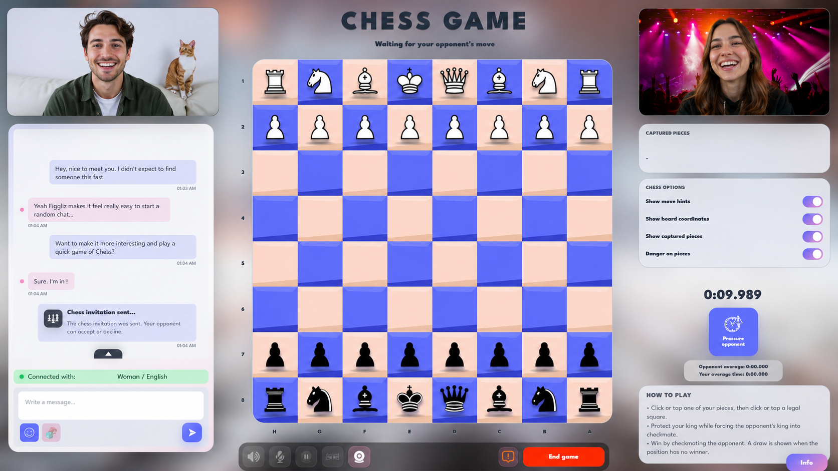 Figgliz chess game with webcam conversations