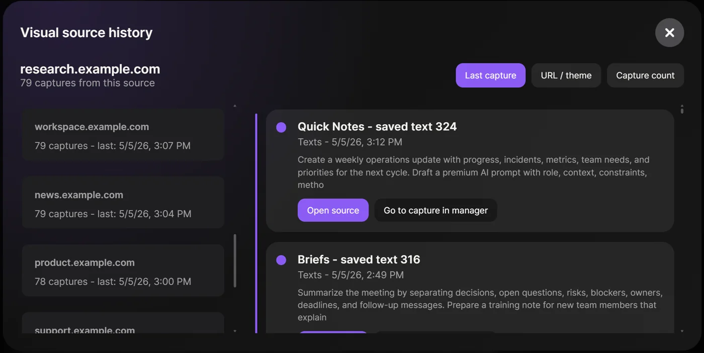 Visual source timeline
